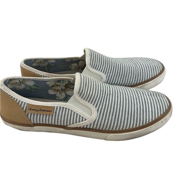 Tommy Bahama Cream and Tan Striped Loafers - Picture 4 of 4